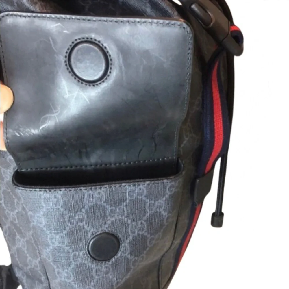 GUCCI GG SUPREME Soft Sided Coated Canvas Leather Black and Grey Backpack COA